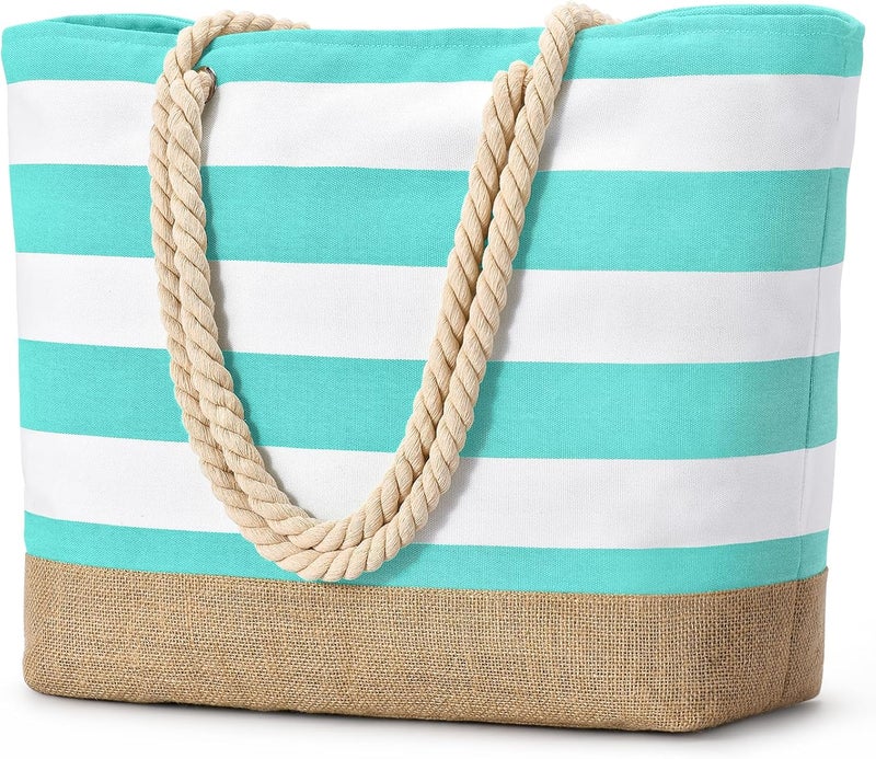 Becokan Beach Bags for Women Large Canvas Beach Tote Bag Beach Bags Waterproof Sandproof Swim Pool Bag Travel Essentials - Image 1